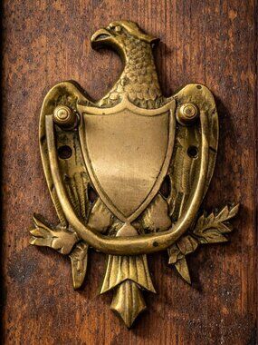 Vintage Brass Eagle Door Knocker Shield Laurel Solid Brass Entry Hardware 6"